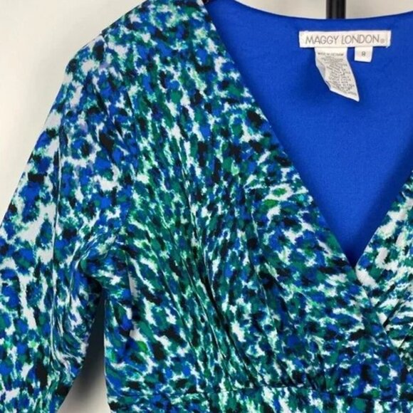 LONDON TIMES WRAP-FRONT V-NECK DRESS WITH SEASONAL PRINT - Picture 8 of 8